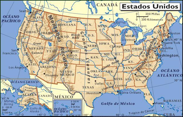 Mapa de los estados de Estados Unidos de América